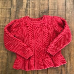 Gap, red sweater 4T...but fits more like a 3T